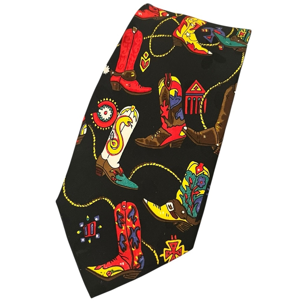 VTG Ties in Disguise Cowboy Western Boots Rope 100% Silk Novelty Tie Korea